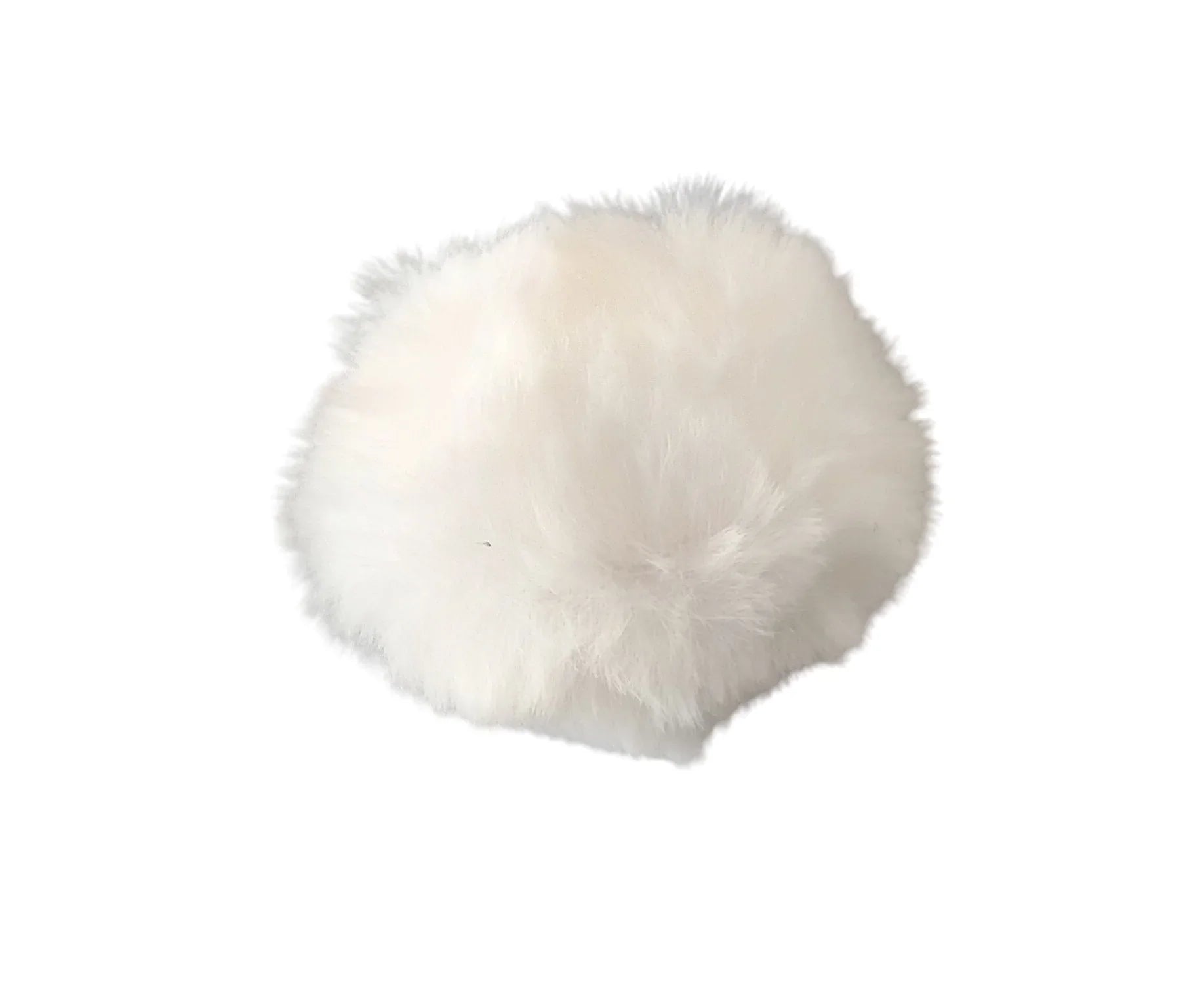White faux fur pompom accessory for handmade crochet hats and clothing by Croch'pelotes