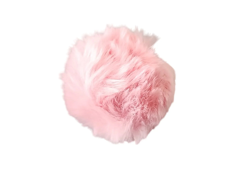 Soft pink faux fur pompom accessory for handmade crochet hats by Croch'pelotes by Sophie