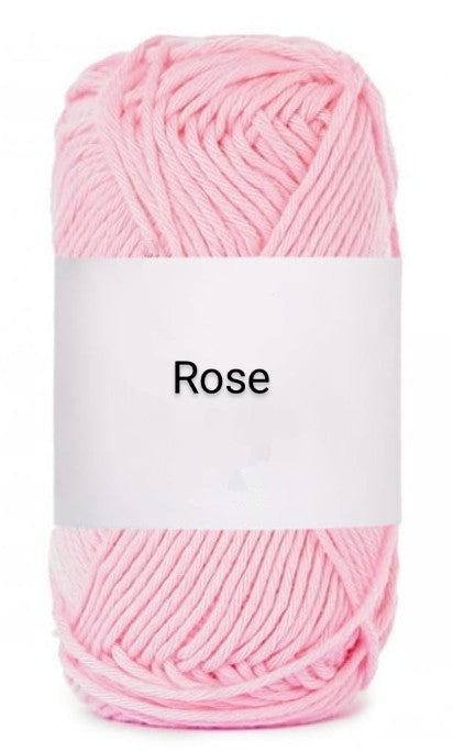 Light pink yarn skein with label reading 'Rose', Croch'pelotes by Sophie crochet supply