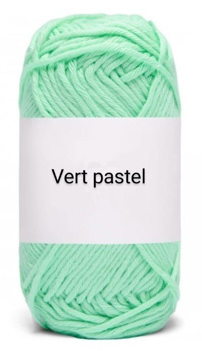 Pastel green yarn skein with a white label, Croch'pelotes by Sophie crochet supply