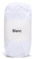 White yarn skein labeled 'Blanc' for crochet crafts, Croch'pelotes by Sophie accessory