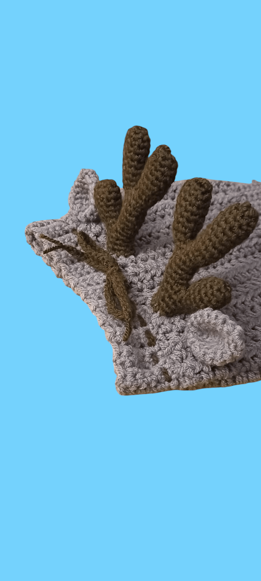 Handmade crochet snood with brown antlers, grey wool, Croch'pelotes by Sophie accessory