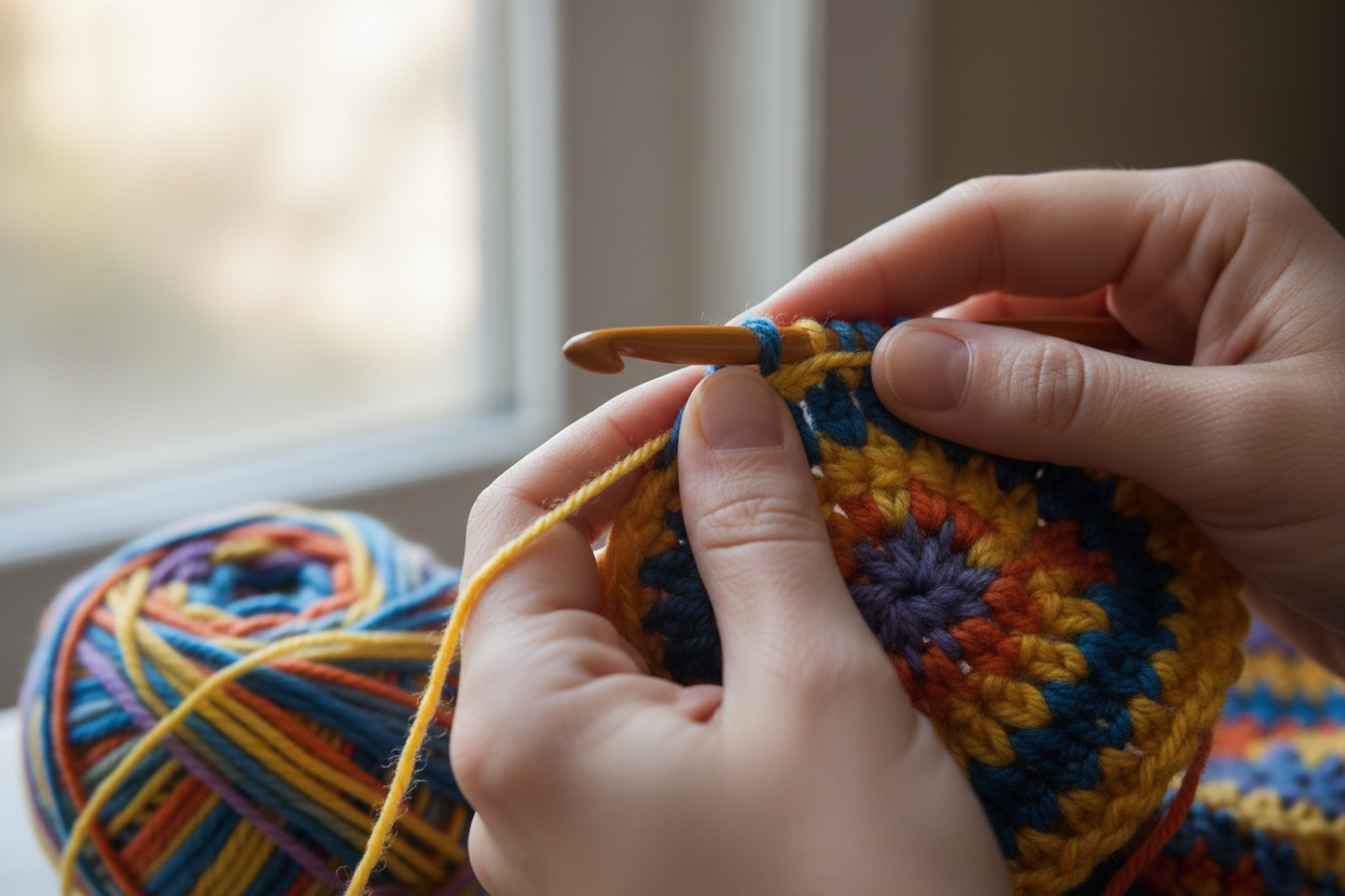 une main qui fait du crochet